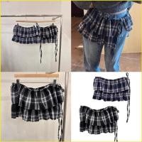 ราคา Clili ลายสก๊อต Tiered Ruffled Mini ผ้ากันเปื้อนกระโปรง Tie Up สายกระโปรงสะโพก Cover Up ผ้าพันคอ (26726455179)