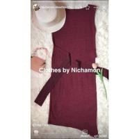 ราคา เดรสไหมพรมผ่าข้างสีแดงเลือดหมู (13825858799)