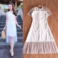 ราคา เดรสลูกไม้ขาว!!! M-4XL Dress เดรสสีขาวแขนสั้นปักดอกเดซี่ งานป้าย Love Love (12280999209)