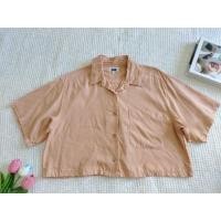ราคา ครอปแขนสั้นคอปก สีส้มอิฐ งานกระสอบ ใส่สบาย (23682601527)
