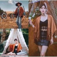 ราคา เข้าแล้วพร้อมส่งเสื้อคลุมหนังโบฮีเมียนคาวบอยหนังทรงค้างคาว (21383480025)