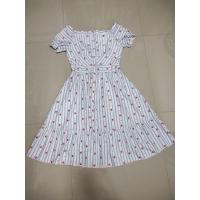ราคา ชุดเดรสลายริ้วสีฟ้าแดง (24067873782)