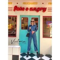 ราคา ทักก่อนสั่ง จั๊มสูทยีนส์ คอปก กระดุมหน้า SML Victoria (14725462590)