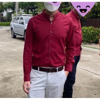 ราคา เสื้อเชิ้ตแขนยาว คอจีน สีแดงไวน์ (24458476265)