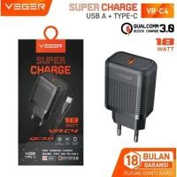 ราคา VEGER VR-C4 18W Qualcomm Quick Charge 3.0 รองรับการชาร์จอย่างรวดเร็วของแท้พร้อมสายเคเบิล TYPE-C (43505307697)