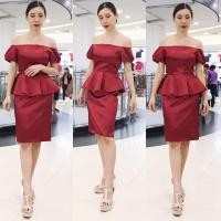 ราคา ชุดออกงานราตรีสั้นสีแดง คอปาดไหล่ แขนสั้น เอวระบาย กระโปรงสั้น เรียบหรูดูแพง สวยสง่า ใส่ออกงาน ไปงานราตรี ไปงานแต่งงาน (7509921704)