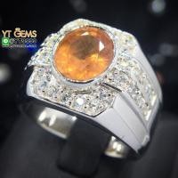 ราคา แหวนบุษราคัม สีน้ำโขง แหวนล้อมเพชร แหวนเงินแท้ 92.5% ชุบทองคำขาว ประดับ พลอยบุษราคัมแท้ ตกแต่ง เพชร (25488395924)