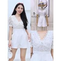 ราคา 3.จั้มสูทขาสั้น สีขาวลูกไม้ งานป้าย sz.4XL ❤️มือ1❤️ #Lovelady (14870369235)