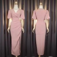 ราคา ชุดเดรสออกงาน เดรสยาว ราตรียาวออกงาน สีชมพู (28069347655)