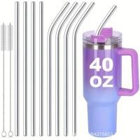 ราคา 30cm silver straw reusable stainless steel straw Healthy Drinking straw cocktail smoothies (41154781769)