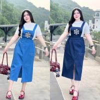 ราคา ชุดเซ็ทเอี๊ยมสาวอวบ เสื้อคอกลม + เอี๊ยมกระโปรงยีนส์ผ่าหน้า อก 38-54" (28213905044)