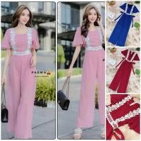 ราคา จั้มสูท ผ้าปอมๆ ซิปหลัง มีซับใน แต่งลูกไม้ เชือกผูกเอว (11547953603)