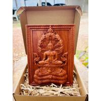 ราคา ป้ายตั้งโต๊ะไม้มะค่าแท้ แกะสลักพระพุทธรูปปางนาคปรก (52557814829)