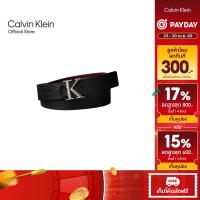 ราคา CALVIN KLEIN เข็มขัดผู้ชายหนังแท้ ใส่ได้ 2 ด้าน Monogram Buckle Reversible Belt 35mm รุ่น 4D7019G QCR-สีดำ (53208478257)