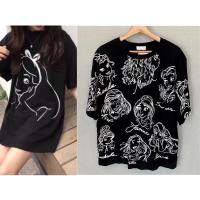 ราคา งานป้าย Take all shop มือ 1 เสื้อยืดลายเจ้าหญิง โอเวอร์ไซส์ งานป้าย สีดำ (13018957692)