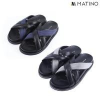 ราคา MATINO SHOES รองเท้าชายแตะหนังวีแกน รุ่น MC/T 52090 - Navy/Grey (29438458083)