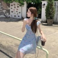 ราคา พร้อมส่ง Seraphina dress เดรสลายตารางสีฟ้าแต่งลูกไม้สีขาวสุดน่ารัก (29507886448)