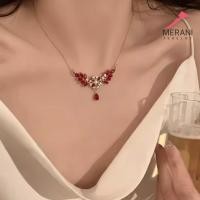 ราคา Merani Jewelry Koye สร้อยคออัญมณีดอกไม้หิมะทับทิมไทเทเนียมชุบทองป้องกันสนิม 088 (57306190448)
