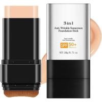 ราคา 3 In 1 AntiWrinkle Foundation Stick With SPF 50+, Rich Creamy Foundation, Korean Hydrating Flawless Eraser Foundations Stick With Brush, Full Coverage Makeup Concealer For All Skin (48558038112)