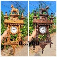 ราคา นาฬิกาม้าตัวเดียว(เล็ก) ไม้สัก แกะลาย สีไม้สัก (4934966595)