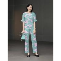 ราคา ปรับราคาลง!! 2MUAY รุ่น GJO2129-9 / GJO3455-9 เซ็ตพลีทคุณภาพ BATWING SLEEVE PRINTED TOP WITH PANT PLEATED SET 2 สี FR... (22081539497)