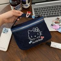 ราคา กระเป๋าแต่งหน้าผู้หญิงผ้ายีนส์ปักลาย Hello Kitty น่ารัก (48604316090)