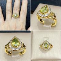 ราคา (2-4)แหวนพลอยเขียวส่องหยดน้ำล้อมเพชร ชุบทอง (51203905567)