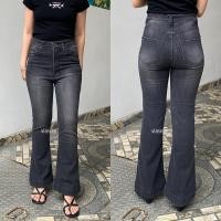 ราคา Vasvie - Lily Cutbray Petite Jeans / HW Flared Bootcut Womens Short Fashion Pants V1184 (41980498849)