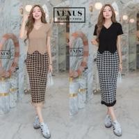 ราคา Knit Short Sleeve Top&Shinori Long Skirt Set (28267495387)
