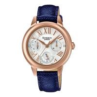ราคา Casio Sheen นาฬิกาข้อมือผู้หญิง สายสหนังแท้ รุ่น SHE-3059PGL,SHE-3059PGL-7B - สีน้ำเงิน (1419772693)
