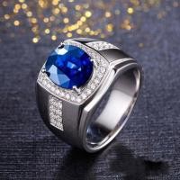 ราคา Sapphire Diamond Platinum Fashion Zircon Blue Crystal Gemstone Silver Men's Women's Jewelry White Gold Rings (6932944484)