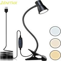 ราคา ZENITHX โคมไฟตั้งโต๊ะ LED, 3 โหมดสี Black Clip On Reading Light, Eye Protection Adjustable Strong Clamp 360° เปิดไฟ LED Clamp Book Light ข้างเตียง (54606696572)