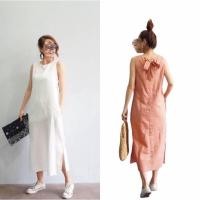 ราคา เดรสผ้าลินินแท้ สีขาว ผูกโบว์ด้านหลัง พร้อมกระเป๋า2 ข้าง ราคา 370.-฿ (12075403507)