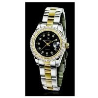 ราคา Royal Crown นาฬิกาข้อมือผู้หญิง สายสแตนเลสชุบทอง ประดับเพชร cz อย่างดี รุ่น 3662L - หน้าดำ (สีทอง Gold). (1184119168)