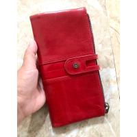 ราคา กระเป๋าสตางค์ใบยาวผู้หญิงหนังสีแดงสวย (23572382773)
