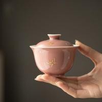 ราคา Cowpea เซรามิคสีแดง Gaiwan - ผีเสื้อเต้นรําฟอยล์สีทอง, ชามชากังฟูฝังสีทองสีเงินสําหรับใช้ในบ้าน (42822856633)