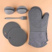 ราคา 7Pcs/set Microwave Gloves Heat Insulation Silicone Baking Gloves Oven Mitt Pot Holder Nonslip Grilling Pad Hand Clip For (24002070130)