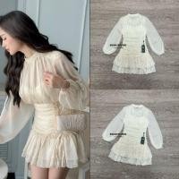 ราคา Swan เดรสสั้นสีครีม เดรสสีครีมแขนยาว ชุดสีครีมสวยๆ (23667962521)