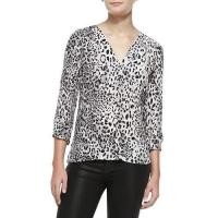 ราคา CIE9 T1 268 Dollar Leopard Print V Neck Silk Three-Quarter Sleeve Shirt Shirt Mulberry Silk Women Style Forign Trade Women (58157407398)