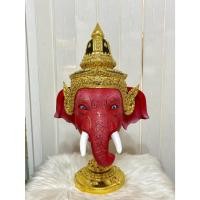 ราคา เศียรครู พระพิฆเนศ ขนาดผลส้มโอ(ขนาดกลาง) เกรดพรีเมียม เนื้อกระดาษ ปิดทอง ประดับเพชร พร้อมฐานไม้กลึงปิดทองตีลายประดับเพชร (42708262048)