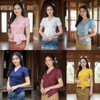 ราคา เสื้อผ้าไหมลาว คอวี แขนกลีบบัว ชายระบายแต่งดอกที่เอวน่ารักมากใส่ไปงานบวชงานบูญ หรือใส่ไปทำงานสวยมาก (26357805003)