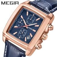 ราคา Megir นาฬิกาผู้ชายแฟชั่น Retro Multi-Function Chronograph Square Leather นาฬิกาผู้ชาย 2028 (40415933984)