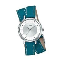 ราคา Casio Standard นาฬิกาข้อมือผู้หญิง สายหนังแท้ รุ่น LTP-E143DBL-3A - สีเขียวผสมฟ้า (706779791)