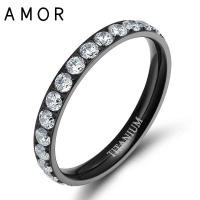 ราคา AMOR แหวนหมั้นไทเทเนียม 3MM Cubic Zirconia Eternity สีดําแหวนแต่งงานขนาด 3-12 (46559637561)