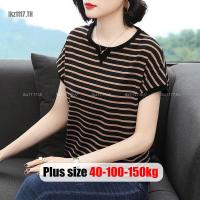 ราคา Plus Size✅เสื้อยืดผู้หญิงสาวอวบ ไซส์ใหญ่ สำหรับคุณแม่วัยกลางคน ลายทาง แขนสั้น คอกลม ทรงหลวม ฤดูร้อน แฟชั่น ชุดคุณแม่ พลัสไซส์ สาวอวบอ้วน (54150244590)