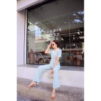 ราคา ส่งต่อ Two-tone jumpsuit ชุดจั้มสูตขายาวสีเขียวมิ้นท์แต่งปกทูโทน (7353014810)