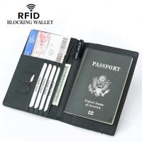 ราคา Carbon Fiber Cowskin RFID Passport Cover Leather Elastic Band Travel Document Organizer Case Wallet ID Bag Passport Hold (29963851013)