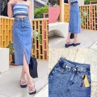 ราคา [พร้อมส่ง S-2XL] กระโปรงยีนส์ ผู้หญิง ผ้านำเข้า แต่งผ่าหน้า แต่งเอวอะไล่กระดุมสุดเก๋ NINA Jeans สไตล์เกาหลี ยาว 30 นิ้ว (23154673352)