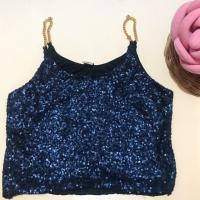 ราคา !!! CrOP เสื้อครอป สายเดี่ยวโซ่ทอง ✨✨วิ้งๆ สีน้ำเงิน ดีเทลปักเลื่อมวิ้งๆ ข้างหลังสีดำค่ะ (2nd ใส่ไปงานแต่ง1ครั้งนะคะ) (3815112683)