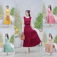 ราคา Fashion In My Life Set 2 ชิ้น เสื้อแขนสั้น + กระโปรงยาว มี 5 สี เขียว แดง เหลือง ครีม ชมพู (28063888559)